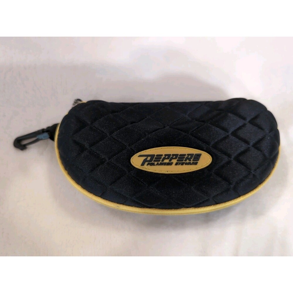 PEPPERS EYEWEAR BLACK YELLOW SUNGLASSES CLAMSHELL ZIPPERED CASE  W/LANYARD CLIP